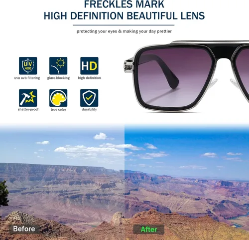 Vista 3 de Freckles Mark Lentes de sol retro de moda para hombres y mujeres, tonos vintage de los años 70, estilo italiano, cuadrados, de metal