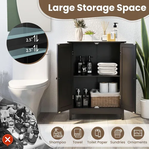 Vista 5 de COSTWAY Armario de almacenamiento de baño, organizadores de baño independientes y almacenamiento con puertas y estante ajustable, gabinete de piso