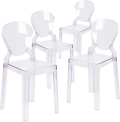 Vista 6 de Flash Furniture Silla Theo Ghost con respaldo de lágrima en cristal transparente