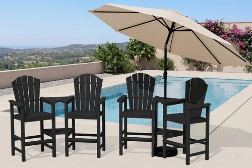 Vista 18 de KINGYES Aruba - Juego de 4 sillas Adirondack altas de HDPE con bandejas de conexión dobles, silla Adirondack de altura de barra en relieve para 2