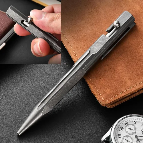 Vista 9 de Hamans Bolt Action - Bolígrafo de titanio con clip de bolsillo, herramienta de escritura de tamaño compacto (gris)
