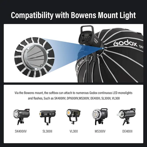 Vista 6 de Godox Softbox Godox S65W Bowens Mount Softbox White Inner 25.6 in/25.6 pulgadas con difusor y estuche de transporte, caja de luz duradera