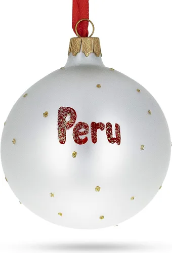 Vista 2 de Bandera de Perú Bola de Cristal Adorno de Navidad 3,25 Pulgadas