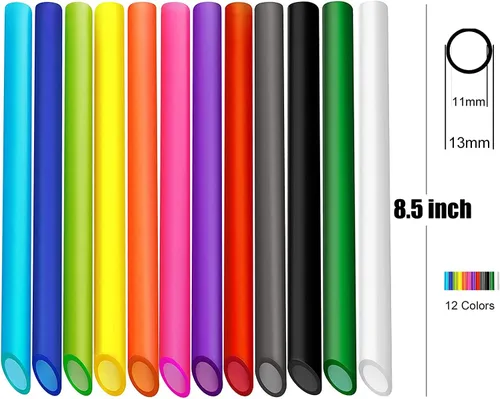 Vista 2 de ALINK 12 pajitas reutilizables para boba, 13 mm x 21.6 cm pajitas de plástico de colores para batidos, perlas de tapioca con 2 cepillos de limpieza