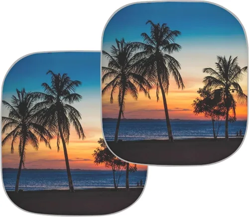 Vista 5 de Parasol para parabrisas de automóvil con estampado de playa tropical, protección universal para proteger el interior del automóvil, bloquea