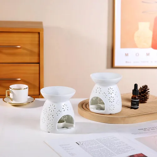 Vista 2 de Portavelas de cerámica para té, quemador de aceite esencial, quemador de cera para derretimiento, difusor de aroma de incienso, decoración del hogar