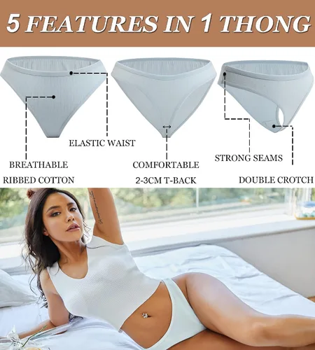 Vista 3 de FINETOO Paquete de 10 tangas de algodón para mujer transpirables de tiro bajo bragas para mujer ropa interior sexy XL S