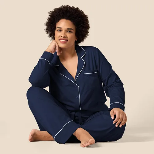 Vista 7 de Tienda Essentials - Pijama de modal de algodón para mujer, conjunto de camisa de manga larga y pantalones largos