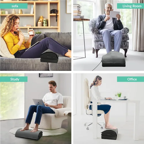 Vista 6 de Reposapiés con calefacción debajo del escritorio en el trabajo, reposapiés ergonómico con masaje vibratorio y altura ajustable, calentador de pies
