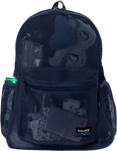 Vista 4 de K-Cliffs Mochila de malla resistente, mochila clásica para estudiantes, bolsa de gimnasio transparente duradera Correas acolchadas, marino