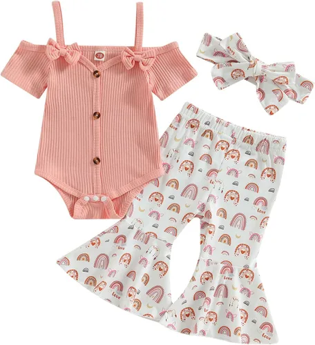 Vista 65 de Sejardin Ropa de verano para bebé y niña, recién nacida, manga corta, con letras, mameluco elástico con diadema