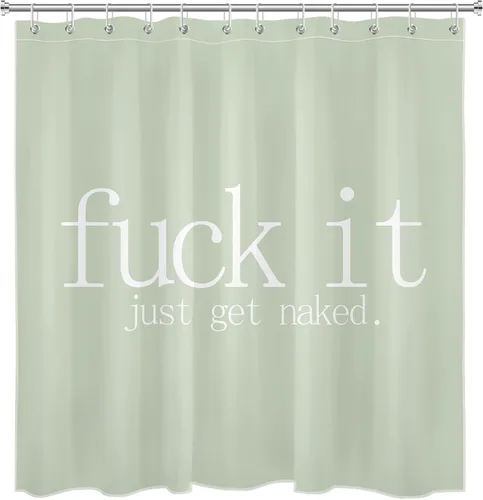 Vista 6 de LB Fuck It Get Naked - Juego de cortinas de ducha con alfombras con citas divertidas, cortina de ducha de tela verde salvia con ganchos, juego