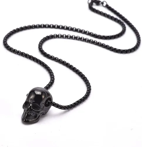 Vista 6 de Weenkeey 2 piezas de cráneo collar gótico punk rock hip hop colgante collar collar colgante amuleto fresco collar para hombres - negro plata, Metal
