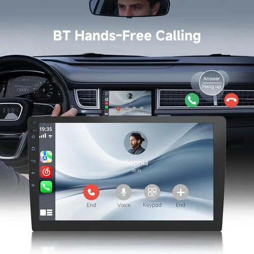 Vista 3 de Haudio - Estéreo de coche Android de 9 pulgadas con doble DIN (RAM4GB+ROM64GB) para Apple Carplay y Android Auto, radio de coche con cámara trasera