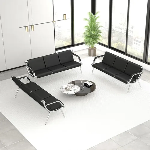 Vista 17 de kinbor - Silla de espera con reposabrazos, asiento de invitados de piel sintética, color negro
