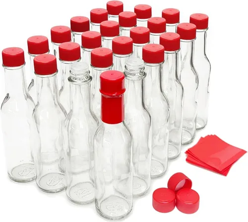 Vista 8 de nicebottles Botellas de salsa picante con tapas negras y bandas retráctiles, 5 onzas, paquete de 24