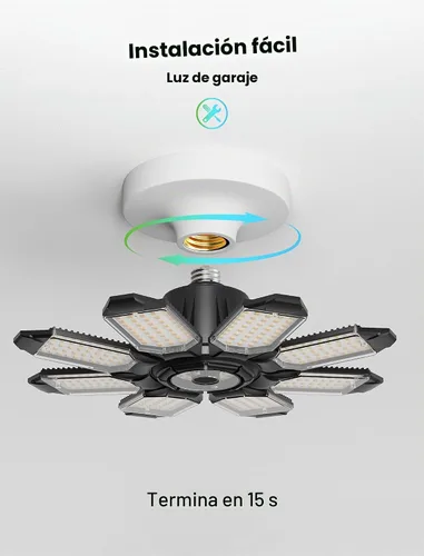 Vista 6 de luces LED de garaje - 250W techo LED con 8 paneles ajustables, 25000LM luz de tienda deformable para garaje, sótano, granero, luz de techo alto