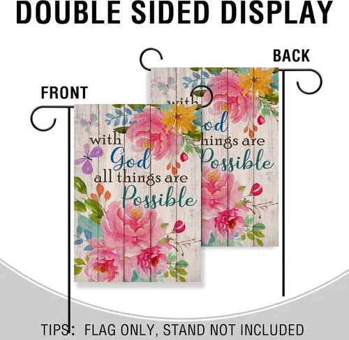 Vista 4 de Artofy con Dios todo es posible Bandera decorativa cristiana para el hogar, jardín, primavera, verano, peonía religiosa, casa, patio, decoración al