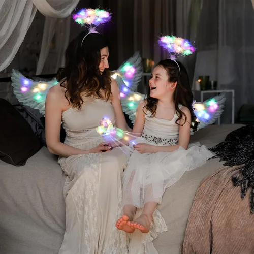 Vista 5 de Goenb Alas de ángel iluminadas, disfraz de ángel para mujeres, adultos, niñas, niños, alas de ángel y accesorios de halo para fiesta de Halloween