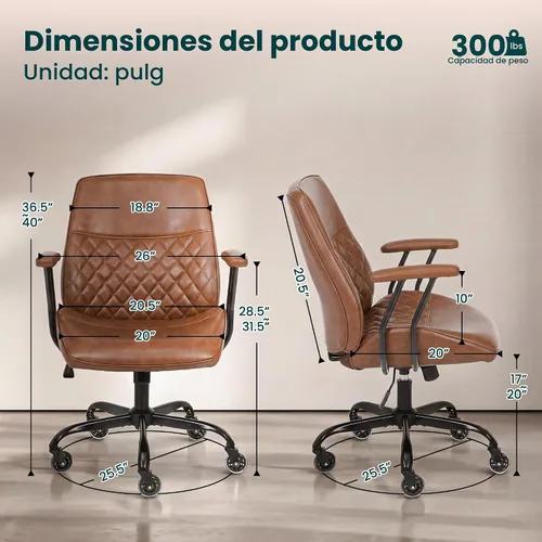 Vista 2 de NEO CHAIR Silla de oficina de cuero PU marrón con diseño ergonómico