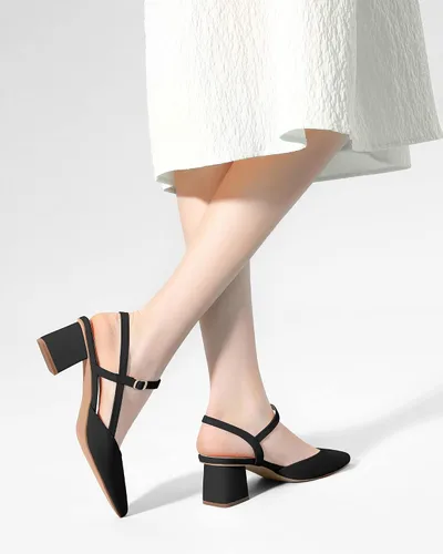 Vista 3 de Coutgo Zapatos de tacón bajo y grueso para mujer, tacón puntiagudo cerrado, para boda, fiesta, vestido