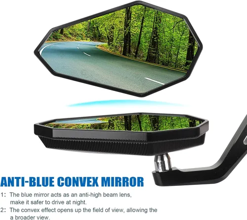 Vista 2 de LKV Espejos de extremo de barra de motocicleta de 7/8 pulgadas de 0.866 in – Espejos retrovisores laterales de motocicleta anti-azul 360 grados CNC