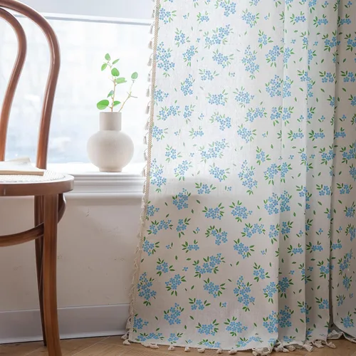 Vista 6 de ENJOYBRIDAL - Cortinas azules florales de 63 pulgadas, juego de 2 paneles, cortinas semi transparentes, cortinas cortas para sala de estar, bolsillo