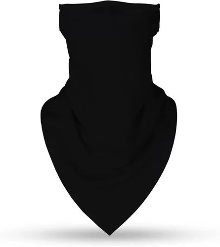 Vista 3 de YAYOUREL Polaina de cuello negro sólido para hombres y mujeres, cubrebocas de verano UV para la cara, cubierta de máscara con agujero
