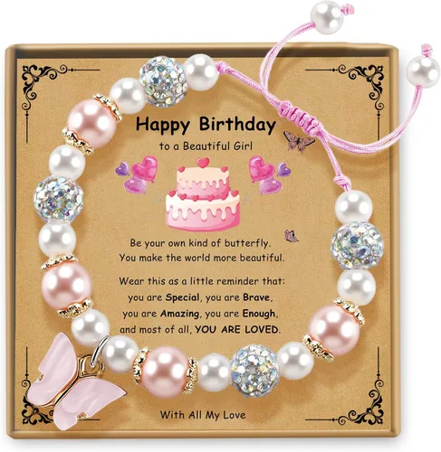 Vista 24 de Sereney Regalos de cumpleaños para niñas, pulseras de cuentas hechas a mano rosa para adolescentes