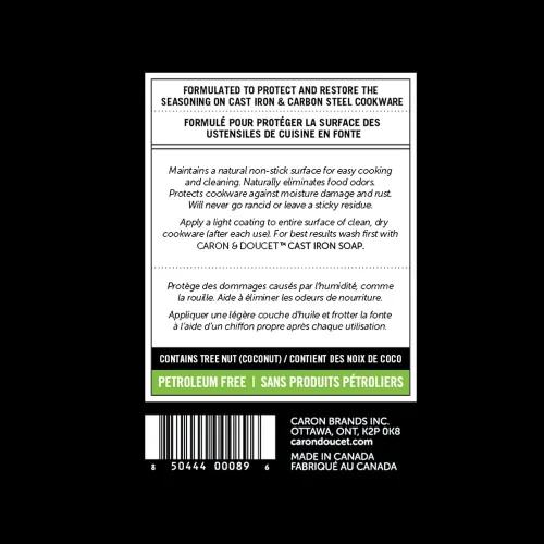 Vista 7 de CARON & DOUCET - Aceite para Sazonado y Limpieza de Hierro Fundido ¡100% a Base de Plantas y Grado Alimenticio! Ideal para Sazonar, Restaurar