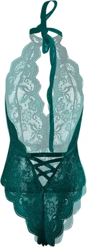 Vista 4 de RTRDE Conjunto sexy de lencería de malla de encaje de una pieza para mujer, corsé de lencería