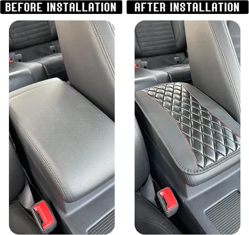 Vista 4 de Almohadilla de cuero impermeable para consola central de automóvil, protector de funda de asiento para reposabrazos, cómodos accesorios para el Negro