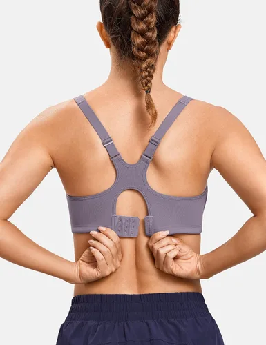 Vista 5 de SYROKAN High Impact Sports Bras for Women High Support Unlined Underwire Racerback No Uniboob Workout Bra