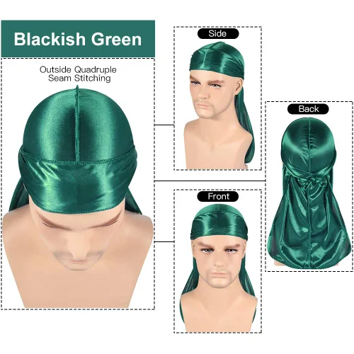 Vista 13 de Paquete de 3 piezas de durags sedosas para ondas de hombres, de regalo 1 gorra para marcar las ondas, talla única