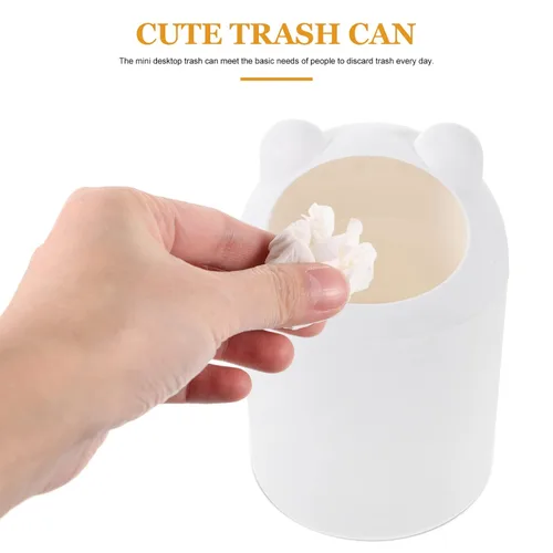 Vista 8 de Ipetboom Bote de basura para niños, con diseño de oso de dibujos animados, mini papelera decorativa para animales, cubo de almacenamiento para Blanco