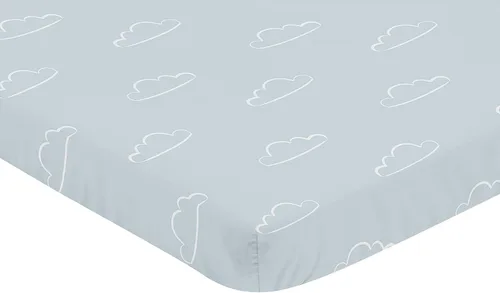Vista 2 de Sweet Jojo Designs Blue Clouds - Sábana bajera para cuna portátil para cuna o paquete y juego, pizarra y cielo de nube blanca para aviador vintage