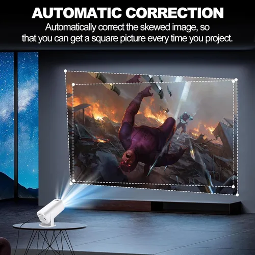 Vista 5 de Mini proyector con WiFi6 y Bluetooth, proyector portátil de películas para el hogar inteligente 4K 1080P, proyector inteligente giratorio de 180°