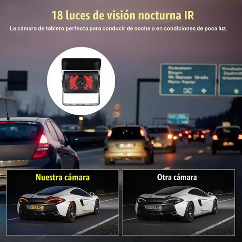 Vista 2 de Camecho Cámara de respaldo para camión, resistente, 18 LED IR visión nocturna, impermeable, cámara de visión trasera para vehículo, cámara