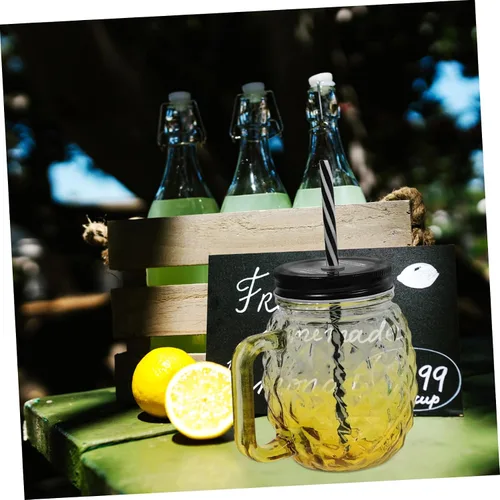 Vista 6 de UPKOCH 4 tazas de piña y popote con tapa y barra de pajita, taza de vino, taza de agua, taza de decoración de piña y pajita, elegante taza