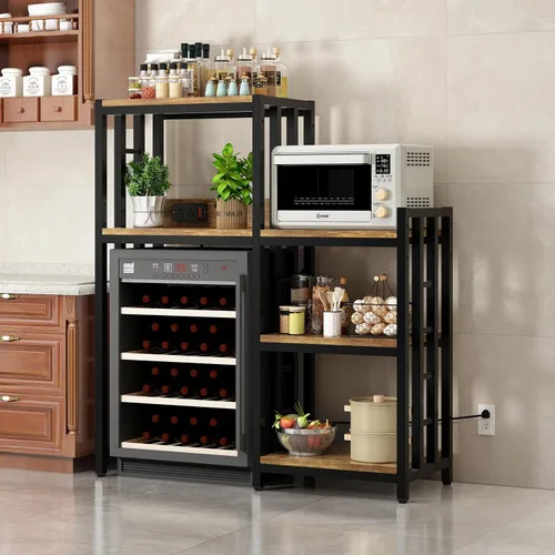 Vista 3 de Estante de cocina de 6 niveles con toma de corriente, soporte para horno de microondas con almacenamiento, adecuado para cocina, sala de estar