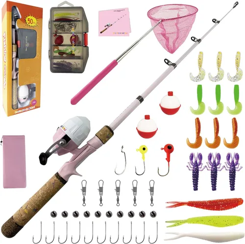 Vista 11 de Kids Rod Set, Kids Fishing Rod and Reel Combo and Fishing Net Tackle Box with Fishing Lure Hook and Bag for Girls Beginners, Kids, Youth Anglers