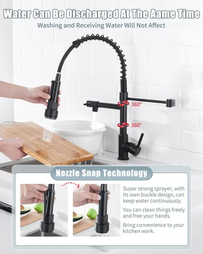 Vista 3 de Grifo de cocina con dispensador de jabón, grifos de fregadero de cocina de resorte de una sola manija con rociador desplegable y placa de cubierta