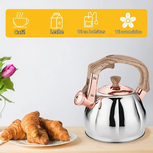 Vista 7 de Hervidor de té de acero inoxidable para estufa con mango ergonómico a prueba de calor y silbato de 2.5 cuartos