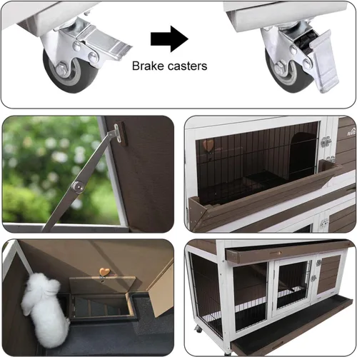 Vista 4 de Aivituvin Rabbit Hutch - Jaula para conejillo de indias para interiores y exteriores, con bandeja extraíble profunda sin fugas, 2 pisos