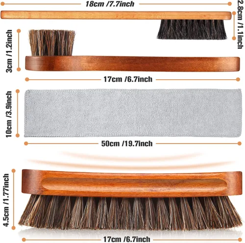 Vista 3 de Kit de 4 cepillos para zapatos de pelo de caballo, aplicadores de limpieza de piel, botas, cepillos de cuidado de gamuza con paño de microfibra