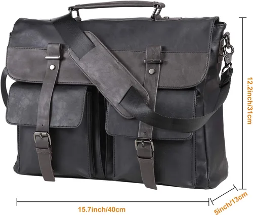 Vista 3 de Bolso bandolera de cuero para hombre, 14, 15.6, 17.3 pulgadas, bolso de cuero vintage para laptop, maletín, bolsa de trabajo grande