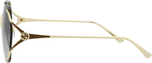 Vista 3 de Gucci Gafas de sol cuadradas/rectangulares, color dorado, gris, de lujo, hechas en Japón, marco de metal, diseño de moda para el lujo diario, Oro