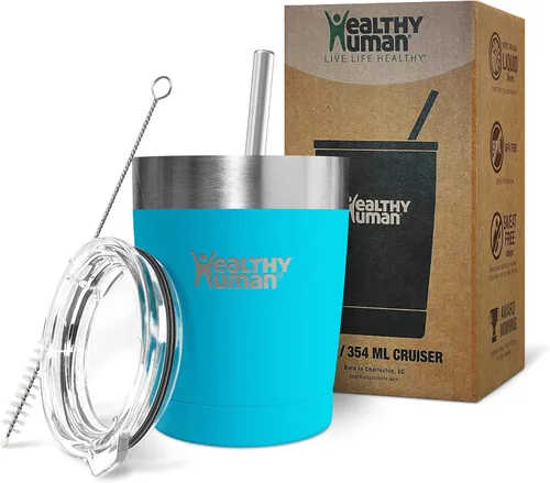 Vista 5 de Vaso de viaje de acero inoxidable con aislamiento humano, con pajita y tapa, Negro puro