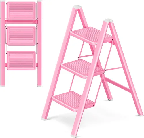 Vista 13 de Escalera plegable de 2 escalones con pedal ancho antideslizante, capacidad de 330 libras, escalera portátil ligera para uso en el hogar y la cocina