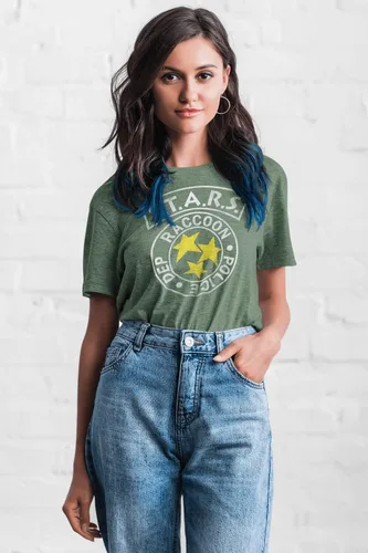 Vista 4 de Resident Evil Video Game S.T.A.R.S. Raccoon Police Dept. - Camiseta de manga corta para adulto, forro polar verde con licencia oficial de star wars